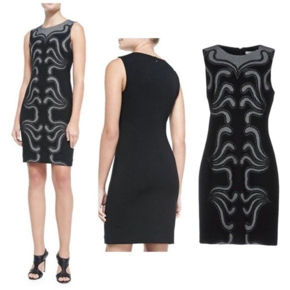 DVF Stagewave Sleeveless Knit Sheath Dress, size 6, black with white